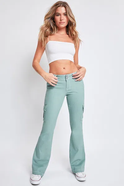 Ymi Women's 2 Button Low Rise Cargo Flare Pants In Yellow