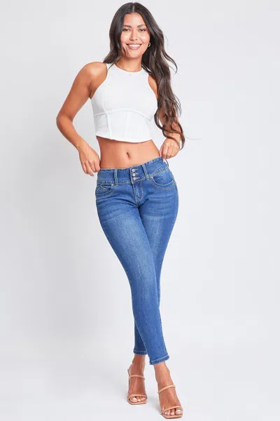 Ymi Women's 3 Button Sustainable Wannabettabutt Skinny Jeans In Blue