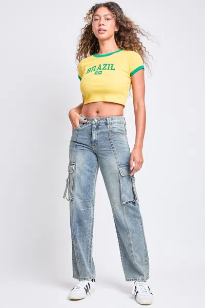 Ymi Women's Adjustable Waist Cargo Straight Jeans