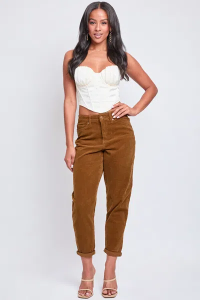 Ymi Women's Corduroy Mom Fit Pants In Brown