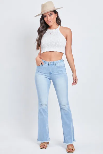 Ymi Women's Essential Fray Hem Flare - Regular In Blue
