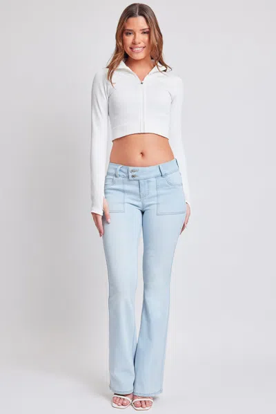 Ymi Women's Flare Flap Back Pocket Jeans In Blue