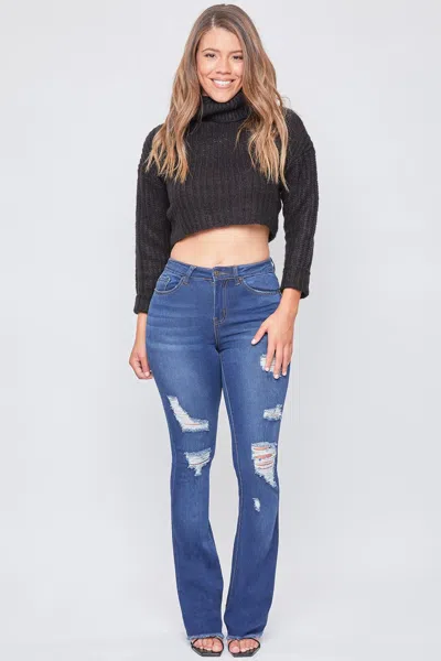 Ymi Women's Fray Hem Flare Jeans In Blue