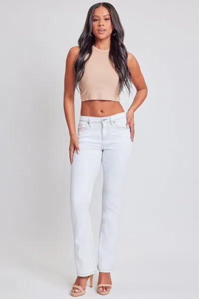 Ymi Women's Heavy Stitch Mid Rise Bootcut W/ Embroidery In White