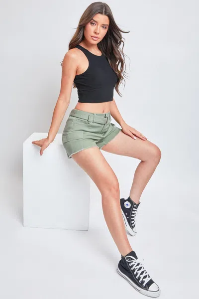 Ymi Women's High Rise Belted Cargo Shorts In Green
