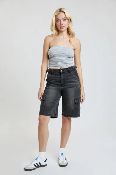 Ymi Women's High Rise Cargo Jort In Black