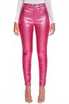 Ymi Women's High Rise Skinny Leg Metallic Pants In Pink In Pink