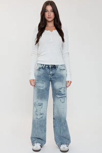 Ymi Women's Low Rise Wide Leg Rigid Jeans In Blue