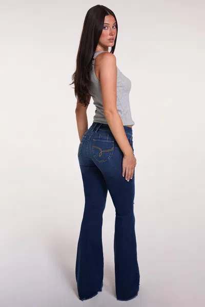 Ymi Women's Luxe High Rise Wannabettabutt Flare Jeans In Blue