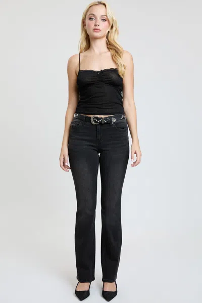Ymi Women's Mid Rise Belted Bootcut Jeans In Black