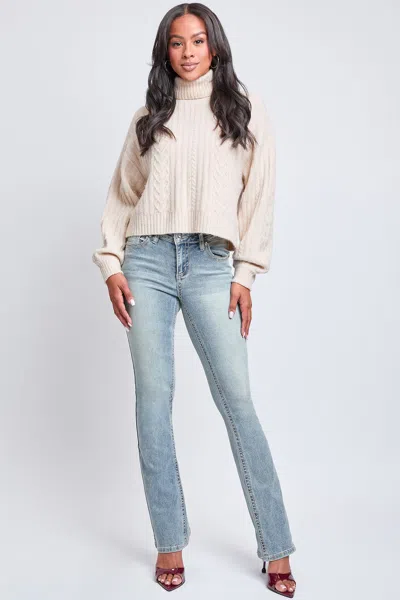 Ymi Women's Mid Rise Heavy Stitch Bootcut Loop Studded Jeans In Blue