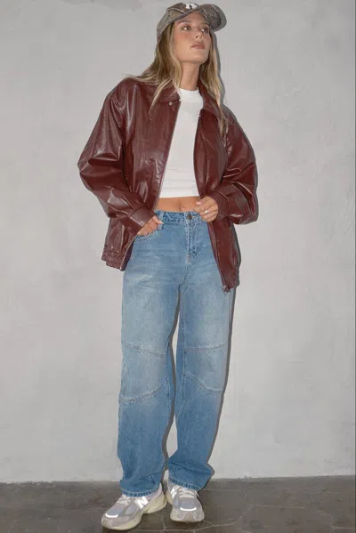 Ymi Women's Moto Relaxed Rise Baggy Barrel Jeans With Seam Detail In Blue