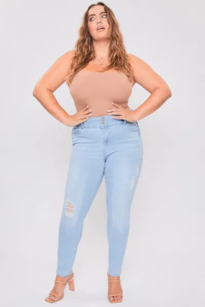 Ymi Women's Plus Essential Sustainable Distressed Skinny Jeans In Blue