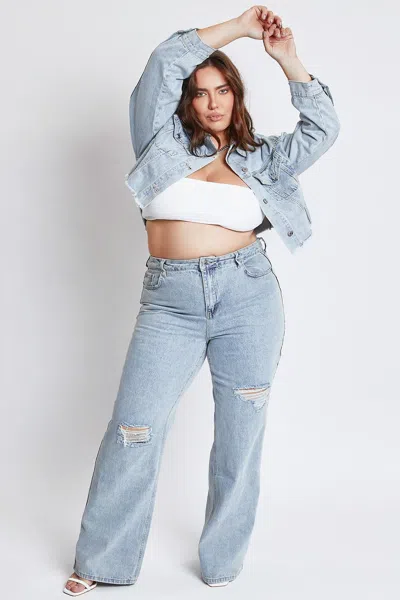 Ymi Women's Plus High Rise Relaxed Wide Leg Jeans In Blue