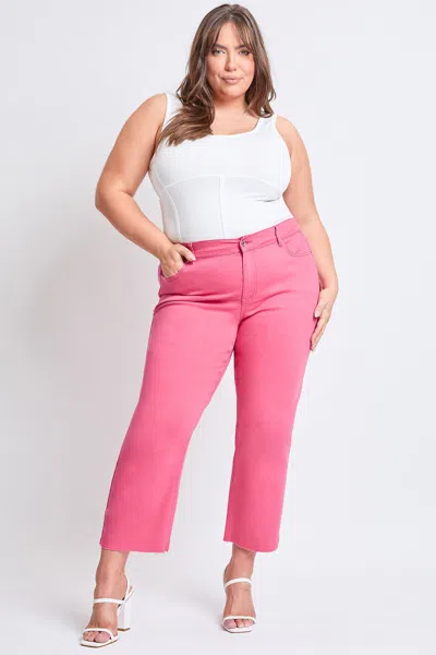 Ymi Women's Plus Hyperstretch Cropped Wide Leg Pants In Pink