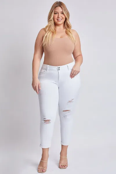 Ymi Women's Plus Wannabettabutt Cuffed Ankle Jeans In White