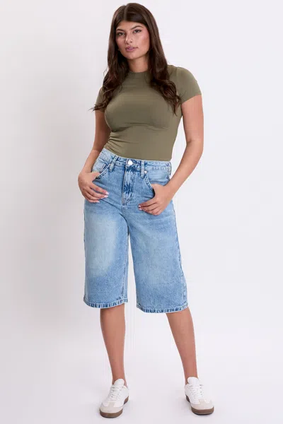 Ymi Women's Relaxed Fit Wide Leg Jorts In Blue