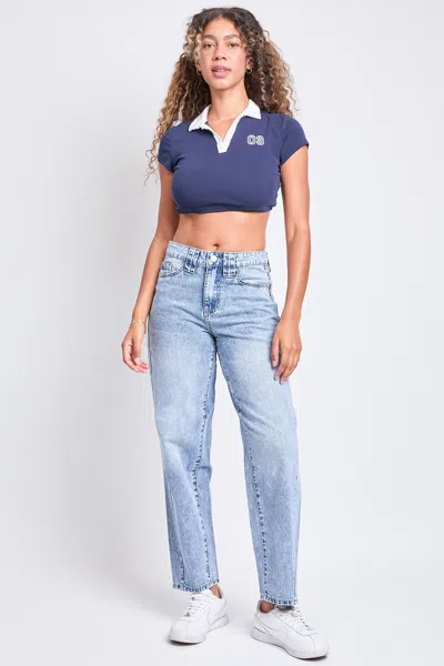 Ymi Women's Rigid Detailed Barrel Jeans In Blue