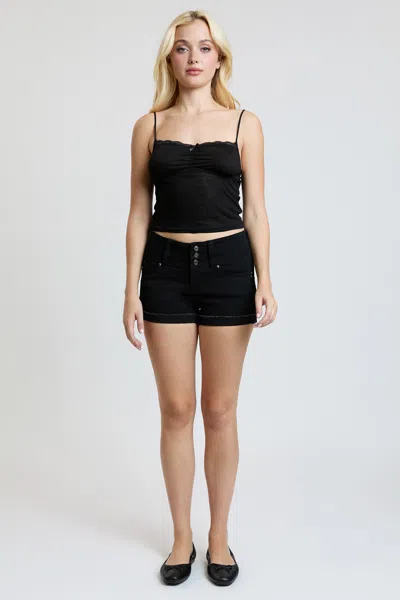 Ymi Women's Wannabettabutt 3 Button Cuffed Denim Shorts In Black