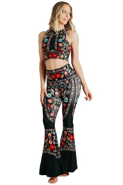 Yoga Democracy Rustica Printed Bell Bottoms Leggings In Black