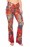 Yoga Democracy Split Flare Pant In Tropical Paradise In Red