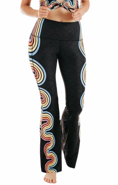 Yoga Democracy Women's Double Rainbow Printed Bell Bottoms Leggings In Multi In Black