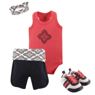 Yoga Sprout Babies'  Cotton Layette And Shoe Set In Red