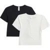 Yogalicious 2-pack Heavenly Rib Tara Crop Short Sleeve Shirt In Cloud Dancer-black