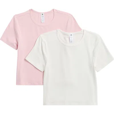 Yogalicious 2-pack Heavenly Rib Tara Crop Short Sleeve Shirt In Lotus-cloud Dancer