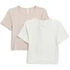 Yogalicious 2-pack Heavenly Rib Tara Crop Short Sleeve Shirt In Mist Sand-sugar Swizzle