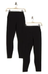 Yogalicious 2-pack Lux Everyday Elastic Free Waistband Leggings In Black-black