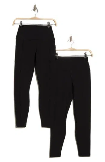 Yogalicious 2-pack Lux Everyday Elastic Free Waistband Leggings In Black-black