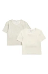 Yogalicious 2-pack Tara Heavenly Rib Crop T-shirts In Neutral