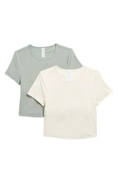 Yogalicious 2-pack Tara Heavenly Rib Crop T-shirts In Green Milieu/gardenia