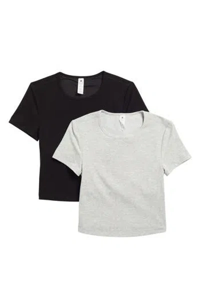 Yogalicious 2-pack Tara Heavenly Rib Crop T-shirts In Heather Grey/black
