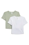 Yogalicious 2-pack Tara Heavenly Rib Crop T-shirts In Heather Lily Pad/white