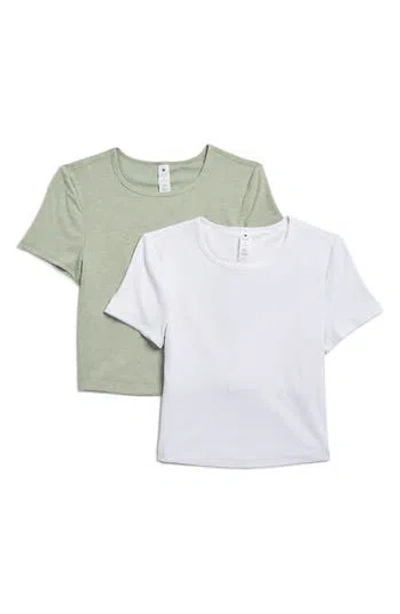 Yogalicious 2-pack Tara Heavenly Rib Crop T-shirts In Heather Lily Pad/white