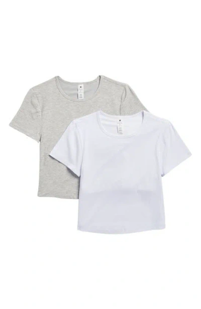 Yogalicious 2-pack Tara Heavenly Rib Crop T-shirts In Htr.grey/white