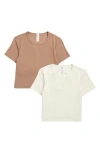 Yogalicious 2-pack Tara Heavenly Rib Crop T-shirts In Multi