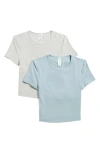 Yogalicious 2-pack Tara Heavenly Rib Crop T-shirts In Tourmaline/heather Grey