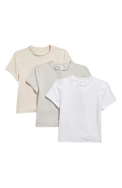 Yogalicious 3-pack Airlite Melissa Mock Neck Crop T-shirts In Crystal Gray/micro Cream