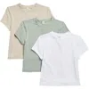 Yogalicious 3-pack Airlite Melissa Mock Neck Crop T-shirts In White/nacreous Cloud/green