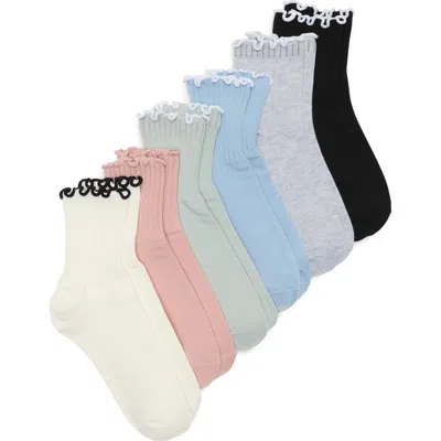 Yogalicious 6-pack Ruffle Edge Crew Socks In Multi