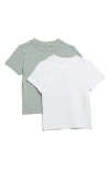 Yogalicious Airlite 2-pack Cotton Blend Crewneck T-shirts In Green Milieu/white