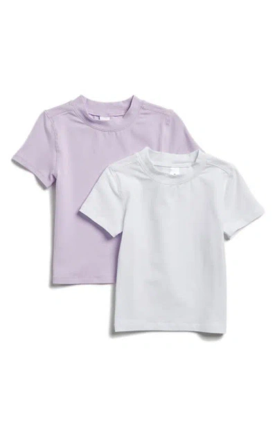 Yogalicious Kids' Airlite 2-pack Cotton Blend Crewneck T-shirts In Pastel Lilac/ White