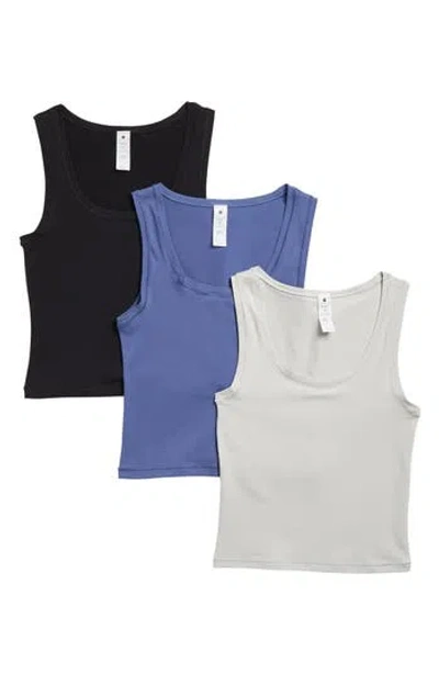 Yogalicious Airlite Pure Love 3-pack Tanks In Micro Chip/gray Blue/black