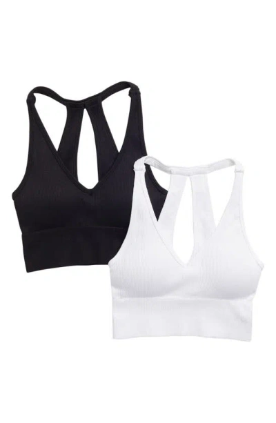 Yogalicious Assorted 2-pack Seamless Rib Sports Bras In Black/white