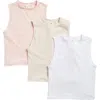 Yogalicious Assorted 3-pack Melissa Airlite Mock Neck Crop Sleeveless Tops In Chalk/pink/crystal Grey