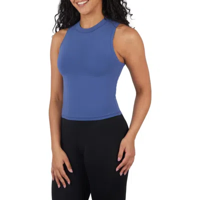 Yogalicious Assorted 3-pack Melissa Airlite Mock Neck Crop Sleeveless Tops In Micro Chip/gray Blue/black