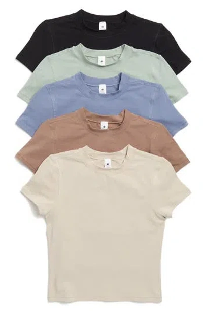 Yogalicious Assorted 5-pack Airlite Melissa Mock Crop T-shirt In Black-wild Wind-iceberg